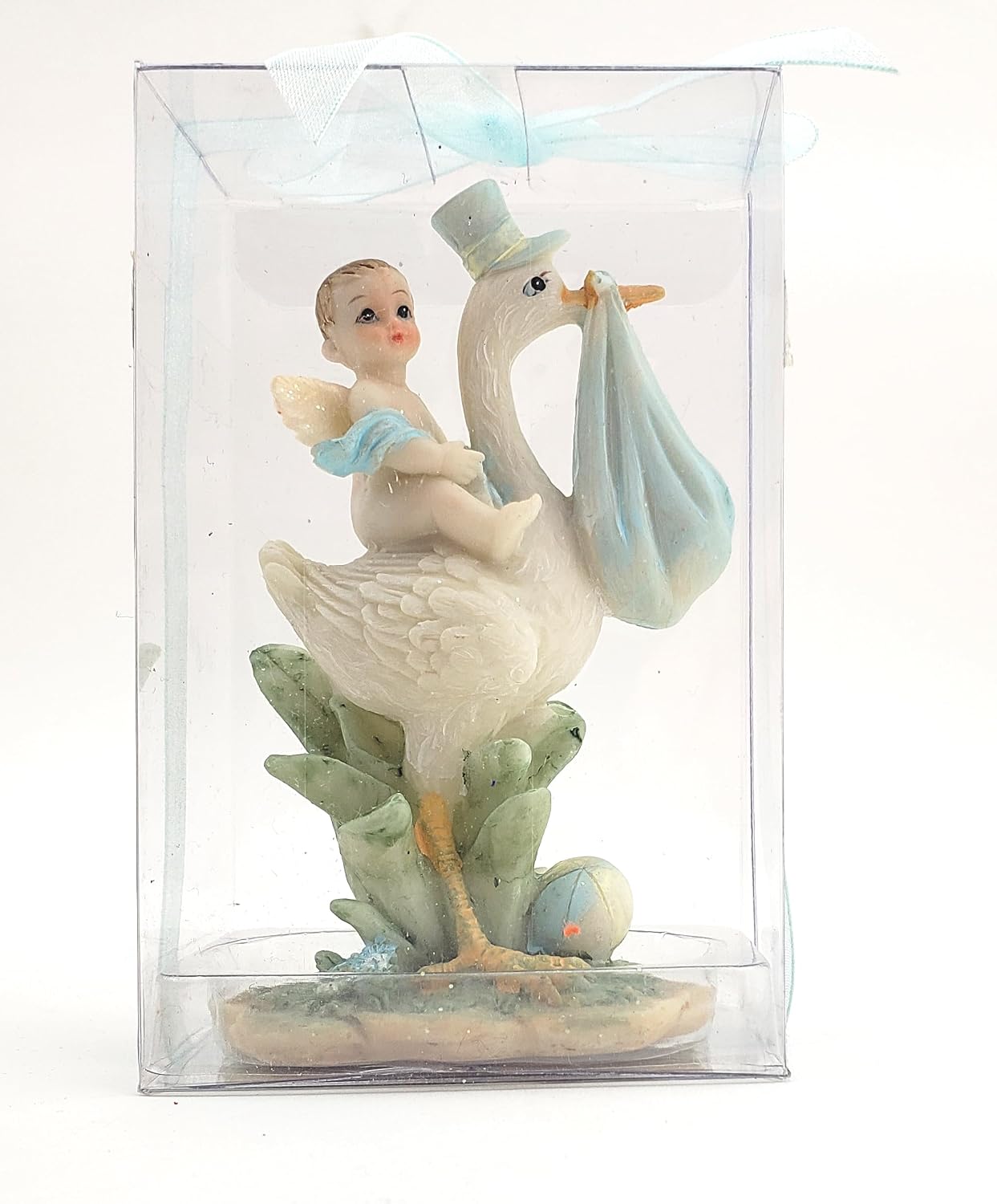 Party Favors Plus Baby Angel on Stork Polyresin Figurine Blue 4 Inch 2 Count
