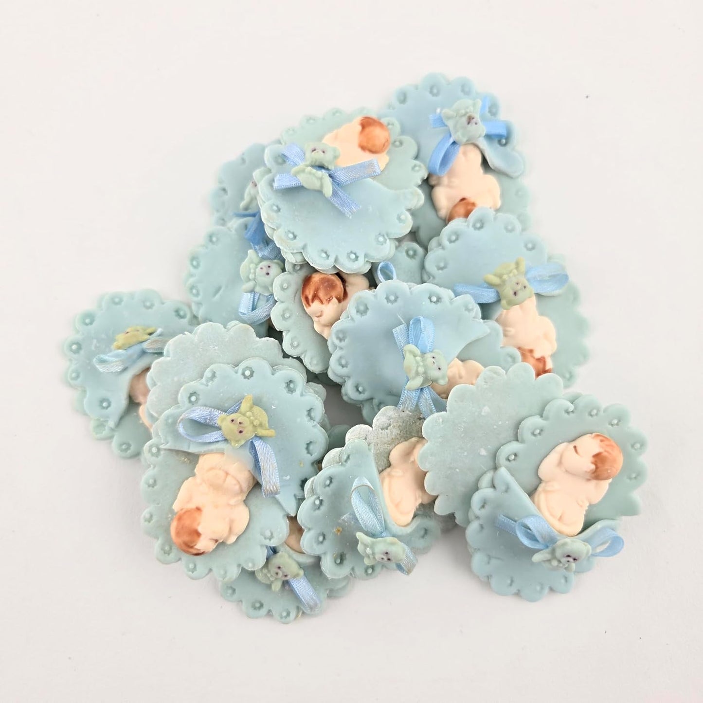 Party Favors Plus Cold Porcelain Sleeping Baby Capias Figurines Blue 14 Count