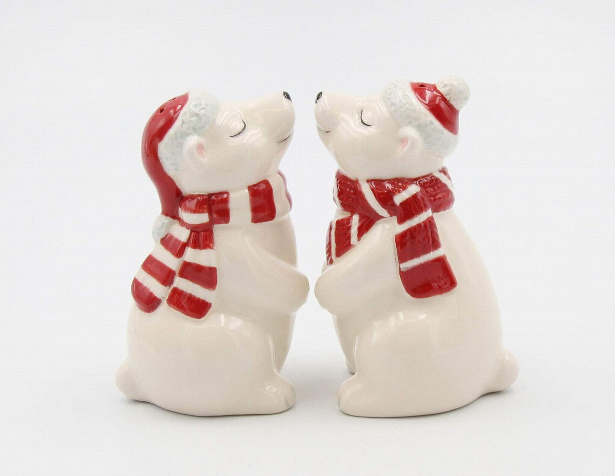 Cosmos Gifts Fine Ceramic Christmas Polar Bear Couple Salt and Pepper Shakers Set of 2 3-5/8" H