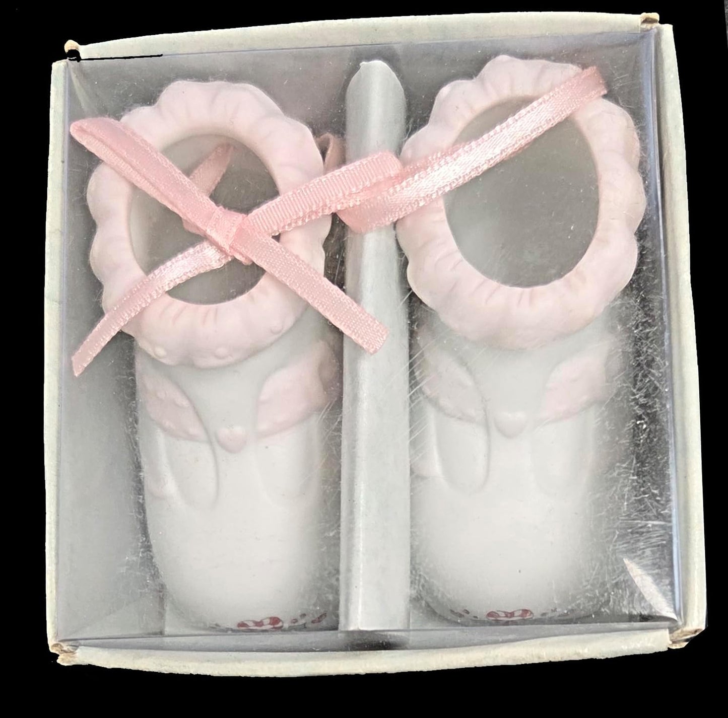 Party Favors Plus Baby Booties Figurine White Pink Ceramic 2.75 Inch Set of 2