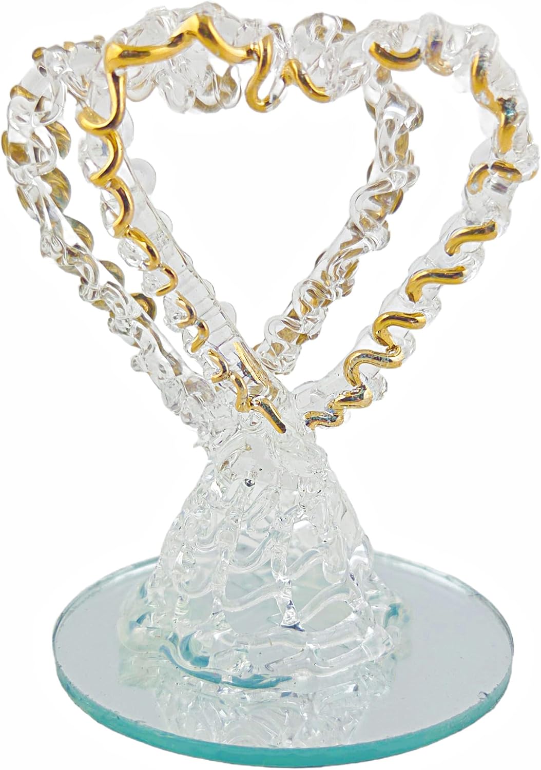 Party Favors Plus Crystal Double Heart Figurine Gold Accents Clear Polyresin 2.5 Inch 2 Count