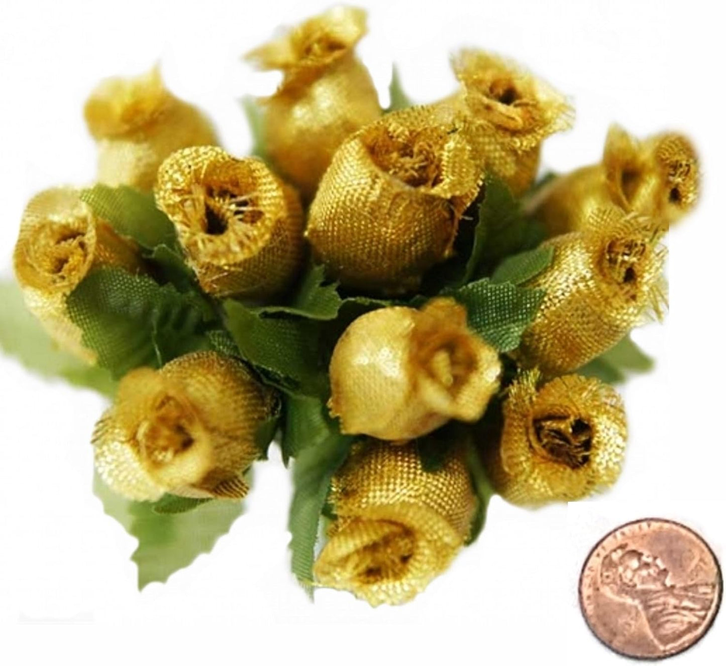 144 Miniature Poly Rose Silk Favor Flower Pick Wedding Shower - Gold