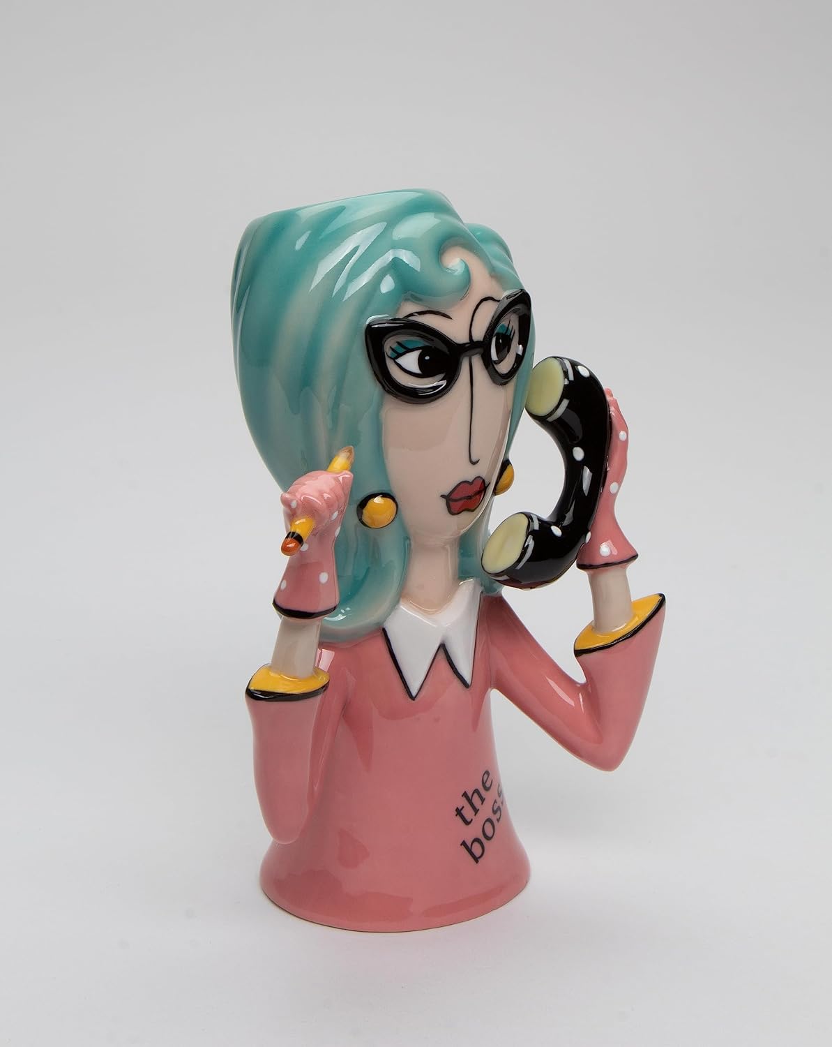 Cosmos Gifts Fine Ceramic Hand Painted Pink Boss Lady Makeup Brushes Holder Vase 6" H 61872