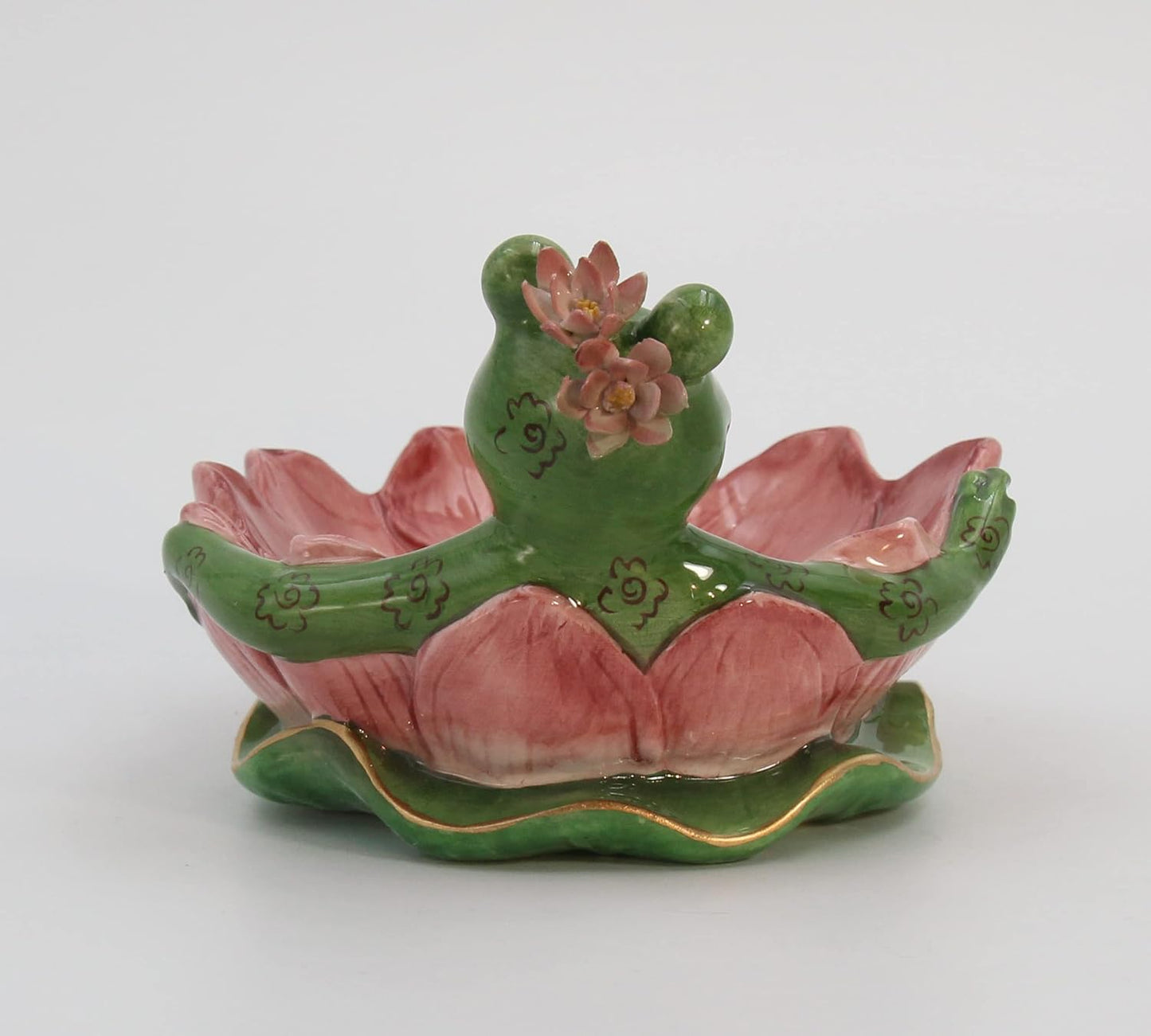 Cosmos Gifts Fine Ceramic Frogalina Frog on Water Lily Flower Nic Nac Soap Dish 6-1/4" L