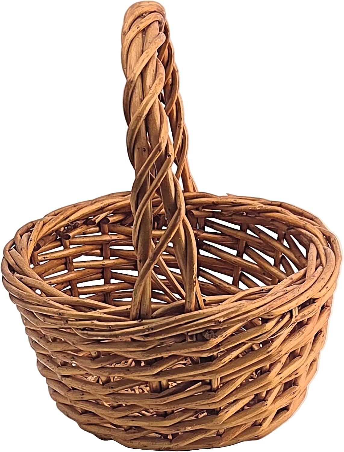 Natural Brown Woven Wicker Round Basket with Braided Handle, 1 Piece
