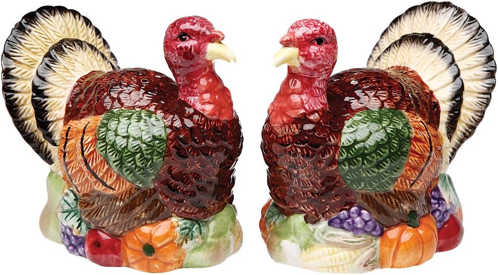 Cosmos Gifts Fine Ceramic Turkeys Salt and Pepper Shakers Set 3-3/4" H