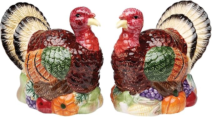 Cosmos Gifts Fine Ceramic Turkeys Salt and Pepper Shakers Set 3-3/4" H