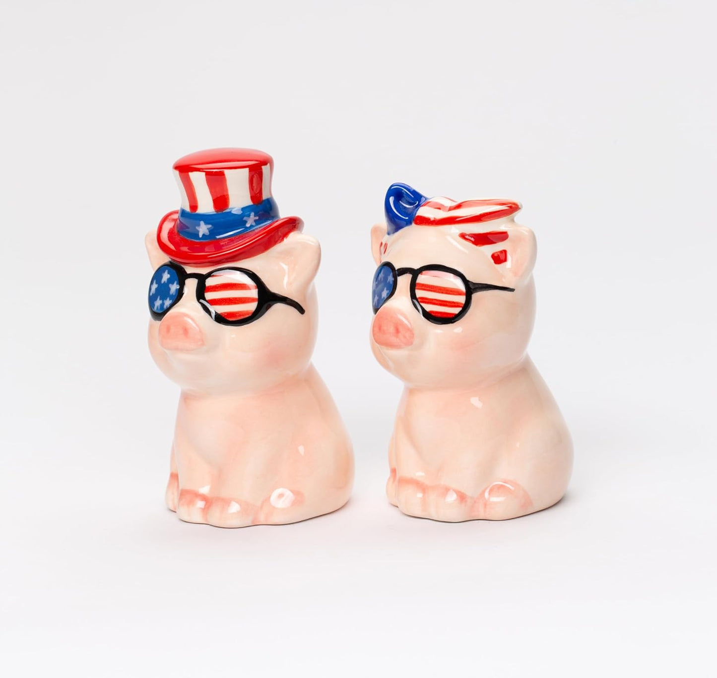 Cosmos Gifts Fine Ceramic Patriotic Fourth of July Love Couple Pig Salt & Pepper Shakers Set 3-1/2" H 21083