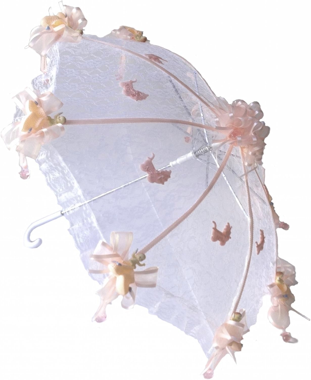 Party Favors Plus White Lace Umbrella Parasol 36 in Peach Roses