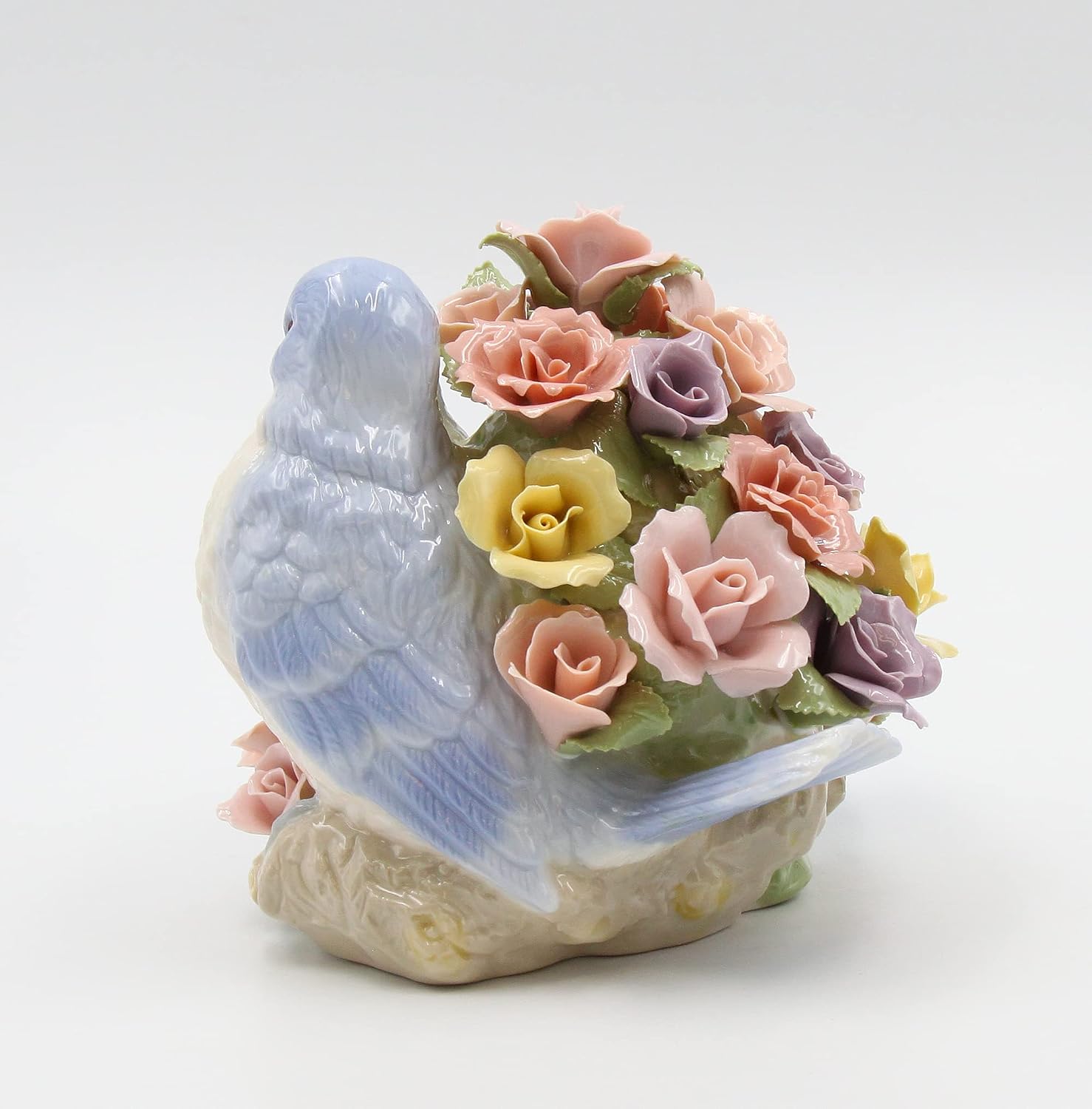 Cosmos Gifts Fine Porcelain Love Bluebirds with Pink Roses Figurine 6-1/2" H