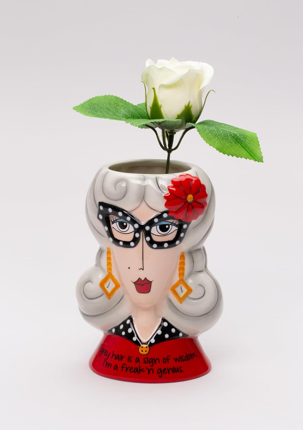 Cosmos Gifts Fine Ceramic Dolly Mama's Fashion Eyeglasses Lady Makeup Brushes Holder Vase 5-1/2" H