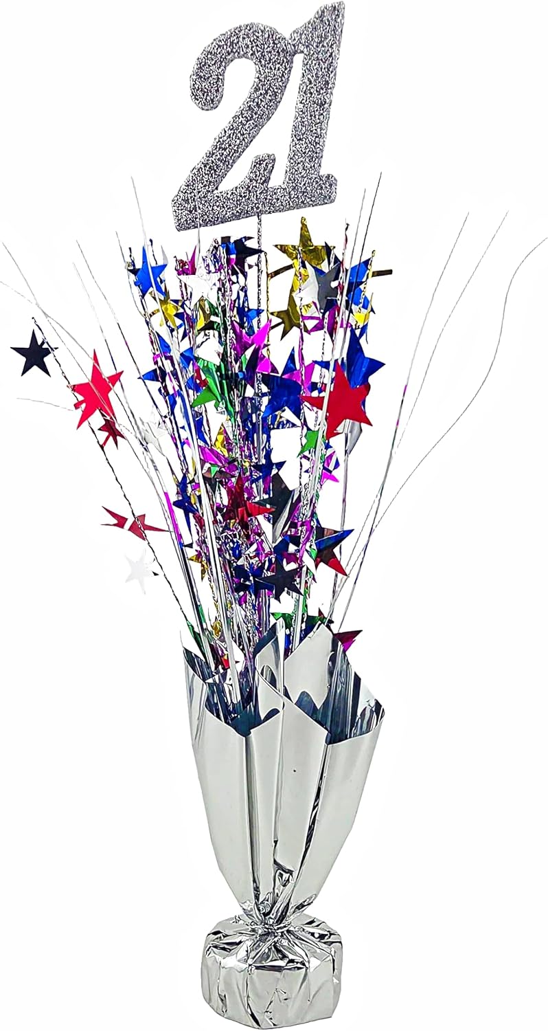Multicolored Stars 21st Birthday Balloon Weights, 2 Pieces