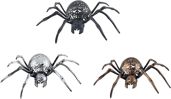 Halloween Spider Decorations Set of 3, Black Silver Gold