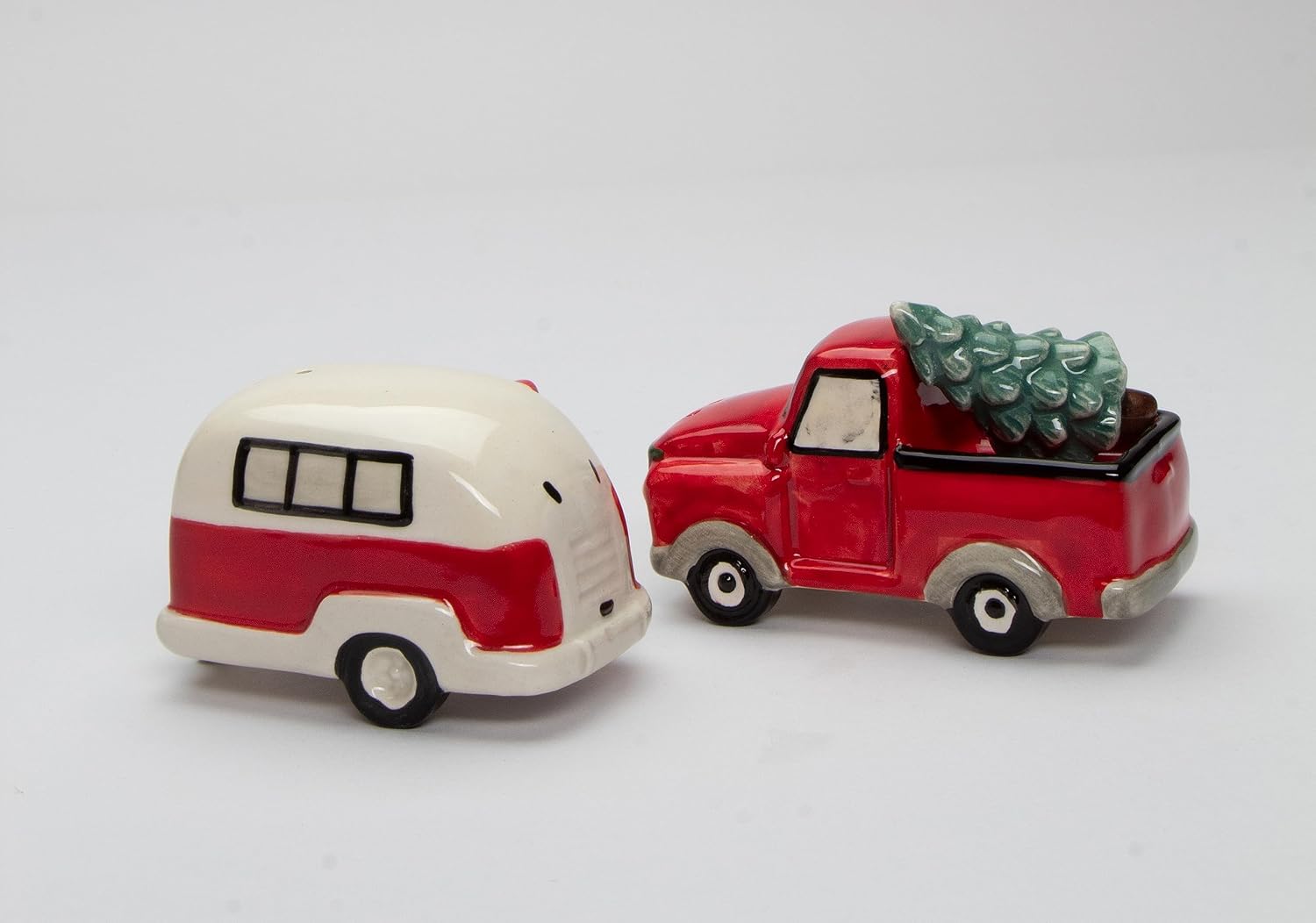 Cosmos Gifts Fine Ceramic Christmas Vintage Truck with Camper Salt and Pepper Shakers Set of 3 3-3/4" L