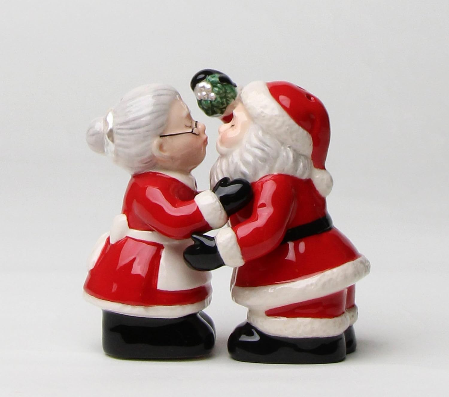Cosmos Gifts Fine Ceramic Santa Couple Kissing Under The Mistletoe Salt and Pepper Shakers Set 3-3/8" H