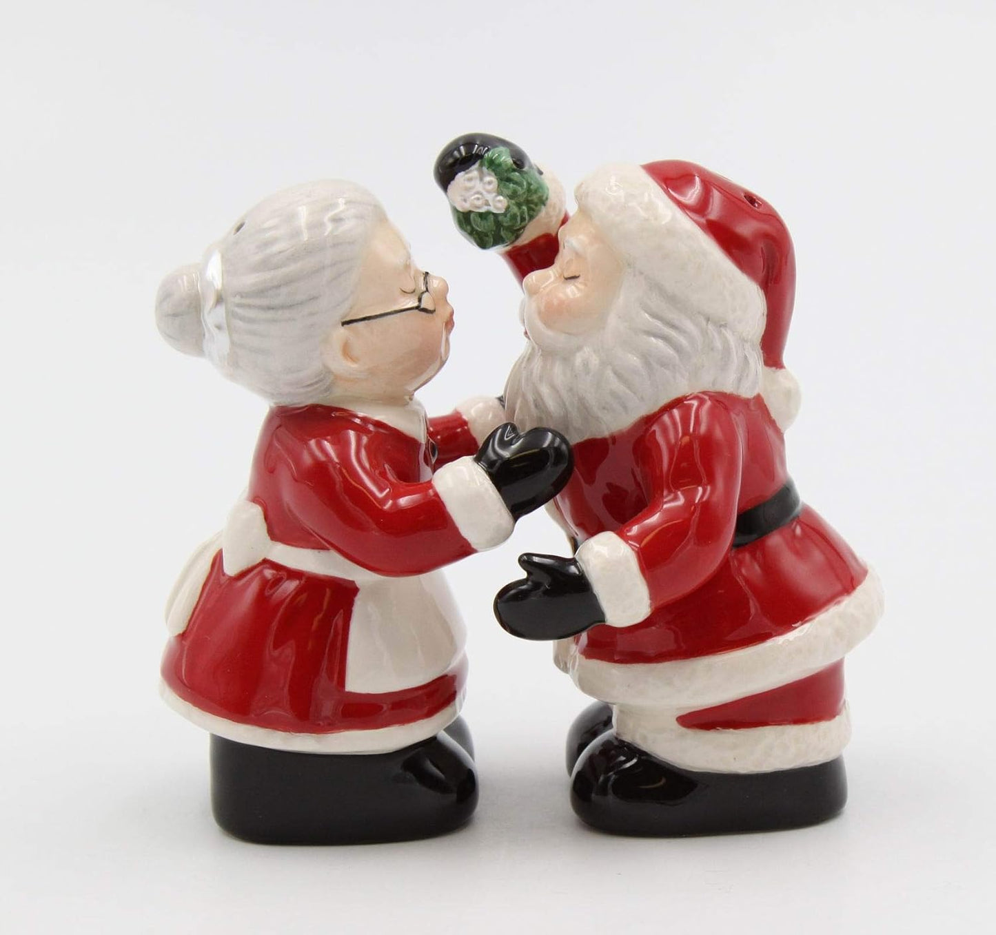 Cosmos Gifts Fine Ceramic Santa Couple Kissing Under The Mistletoe Salt and Pepper Shakers Set 3-3/8" H