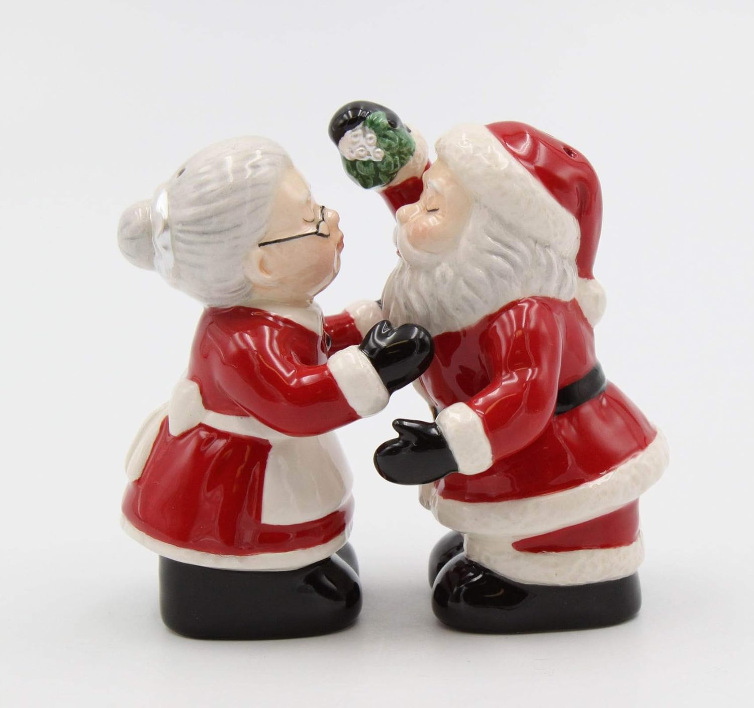 Cosmos Gifts Fine Ceramic Santa Couple Kissing Under The Mistletoe Salt and Pepper Shakers Set 3-3/8" H