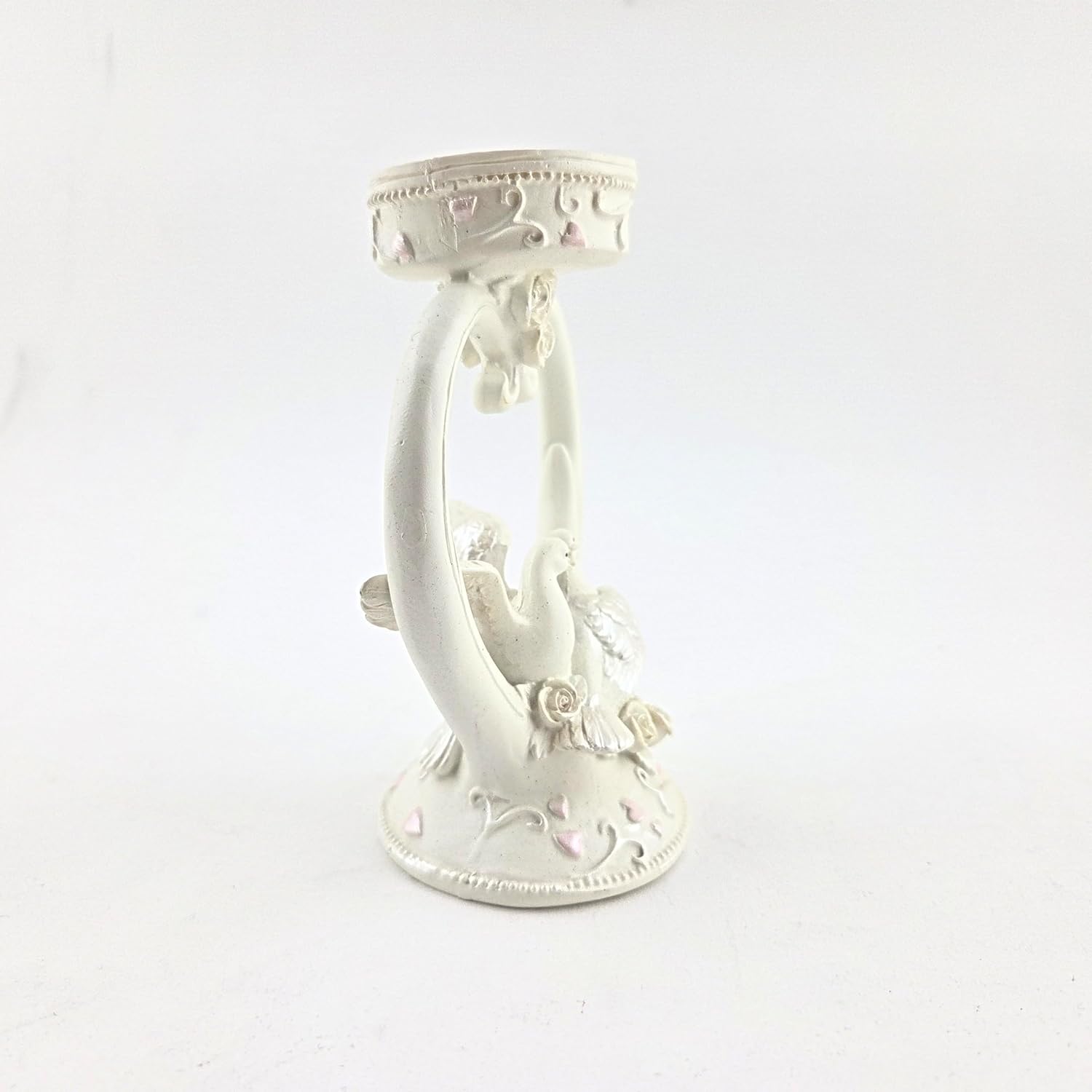 Party Favors Plus White Polyresin Love Doves Heart Candle Holder 5 Inch