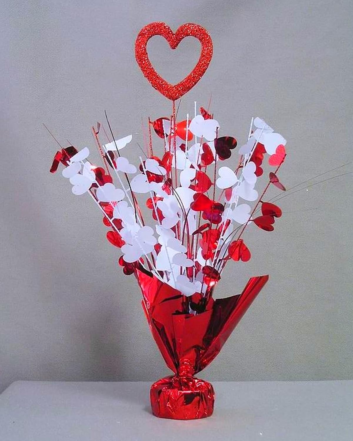 Red & White Hearts Balloon Weight Centerpieces, 2 Pieces