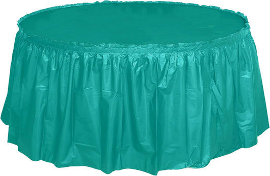 Party Favors Plus Teal Plastic Tablecloth 84 Inch Round with 2 Table Skirts 3 Piece Set