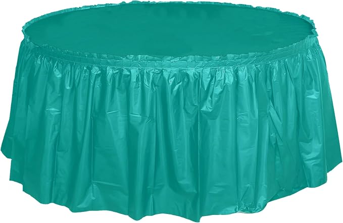 Party Favors Plus Teal Plastic Tablecloth 84 Inch Round with 2 Table Skirts 3 Piece Set