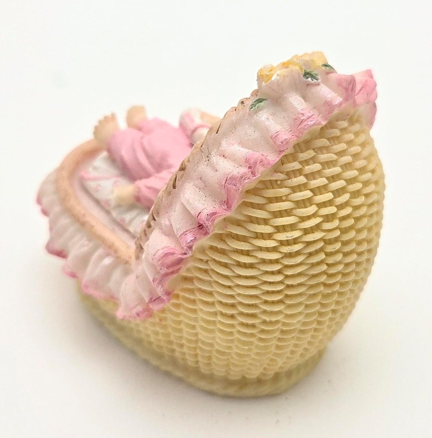 Party Favors Plus Pink White Polyresin Baby Bassinet Figurine 3.5 Inch Set of 2