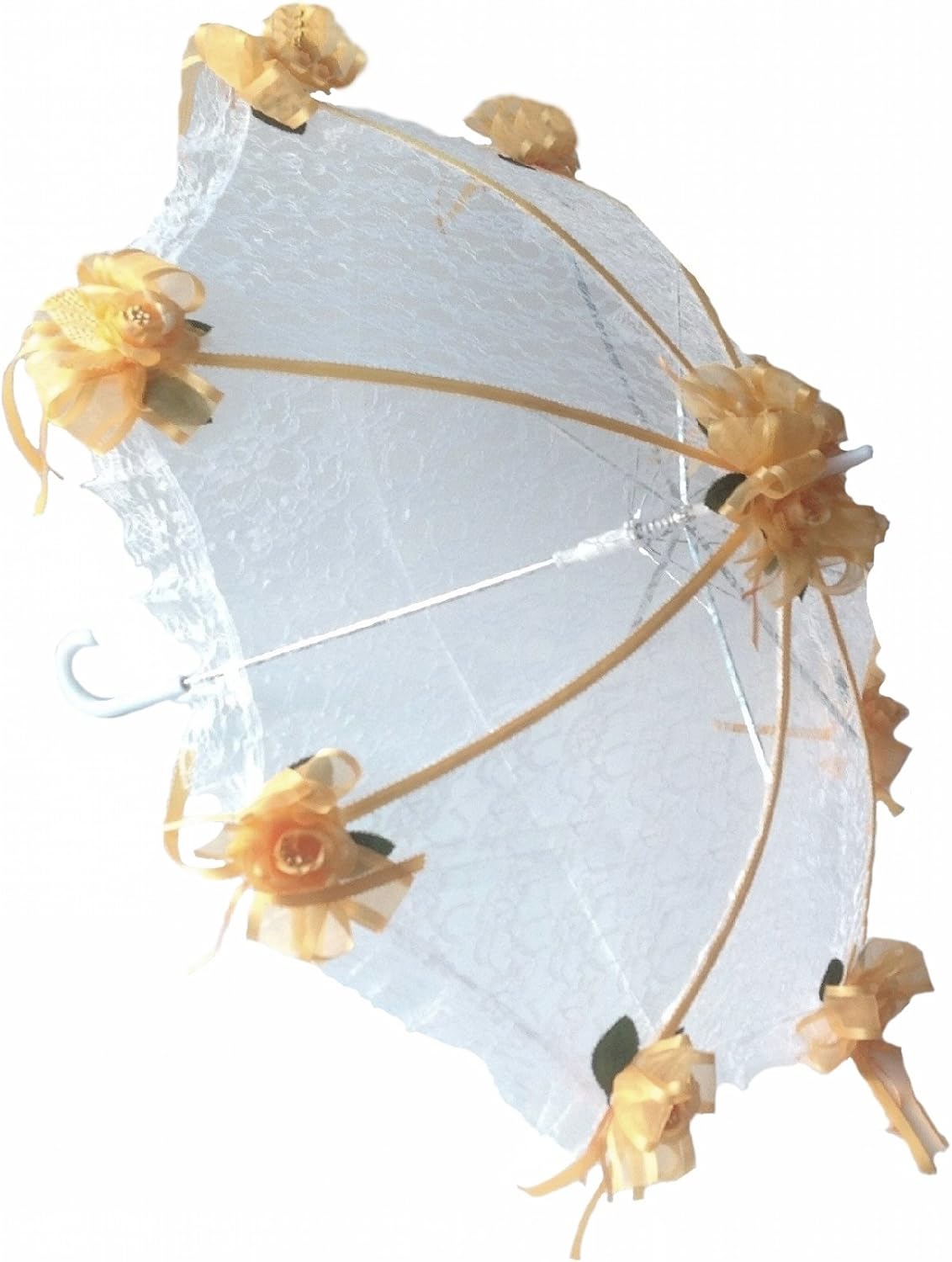 Party Favors Plus Decorated Bridal Shower White Lace Umbrella Parasol 36" Gold Roses