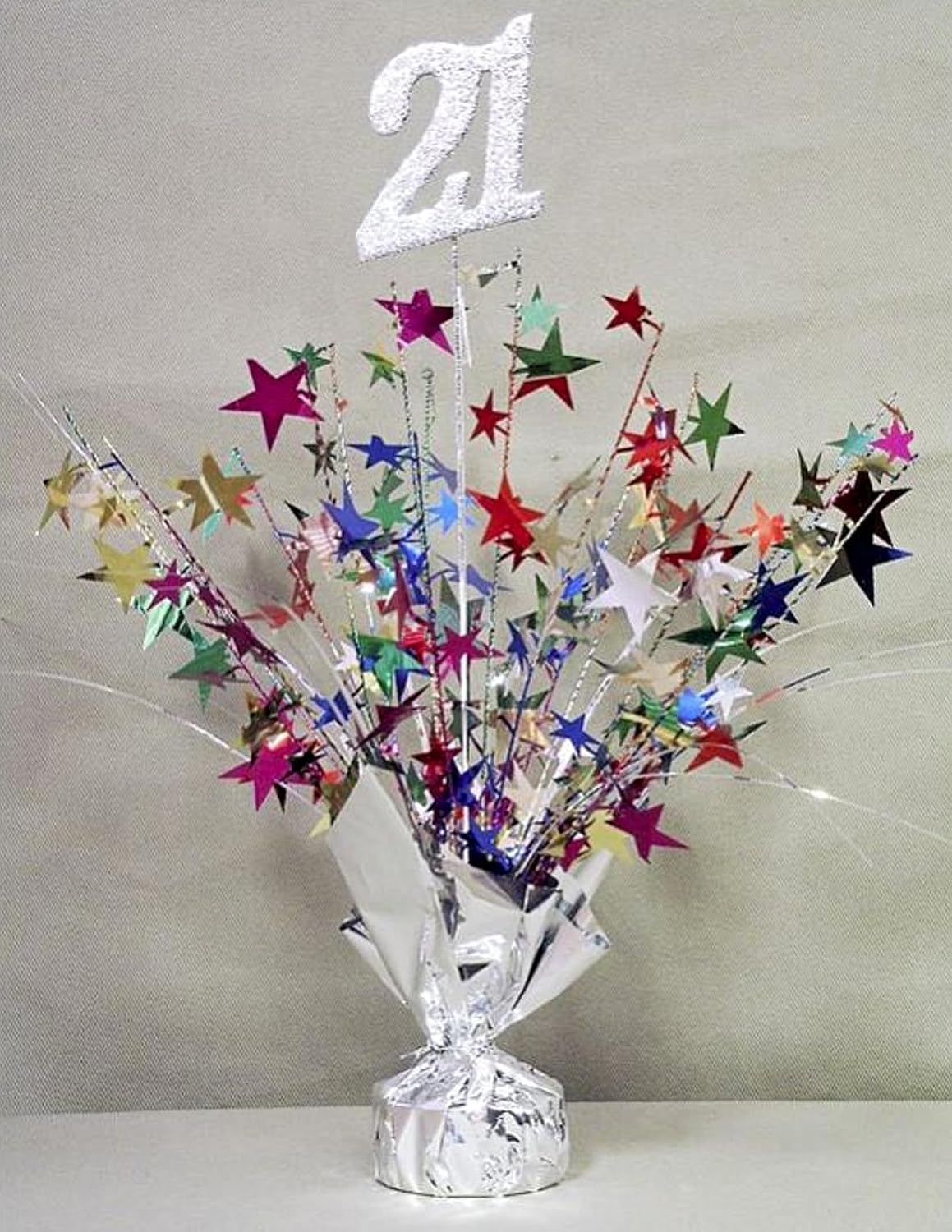Multicolored Stars 21st Birthday Balloon Weights, 2 Pieces