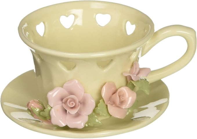 Cosmos Gifts Fine Porcelain Rose Cup Tea Light Holder 3 In Multicolor
