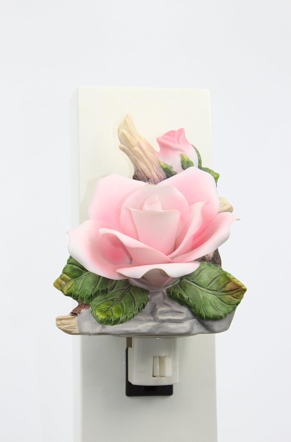 Cosmos Gifts Fine Porcelain Lighted Pink Rose Night Light 3-1/2-Inch