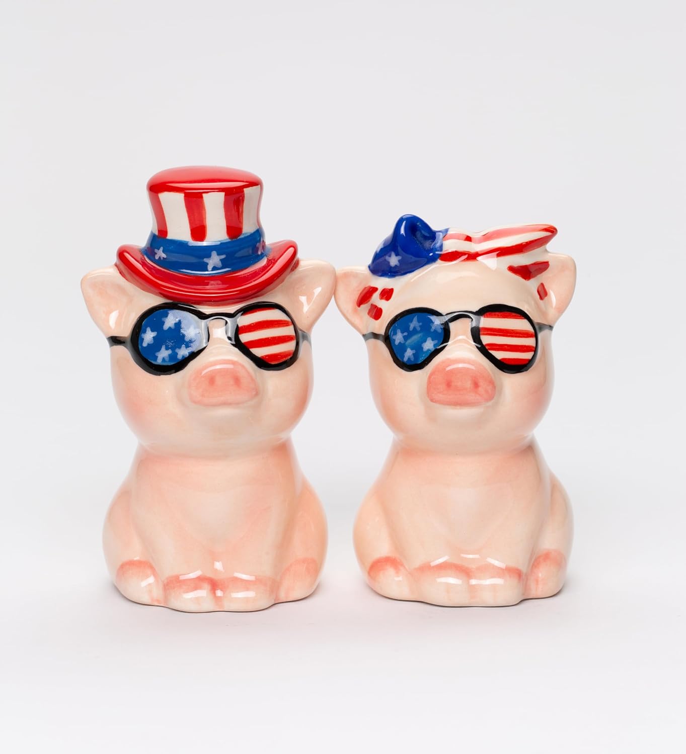 Cosmos Gifts Fine Ceramic Patriotic Fourth of July Love Couple Pig Salt & Pepper Shakers Set 3-1/2" H 21083
