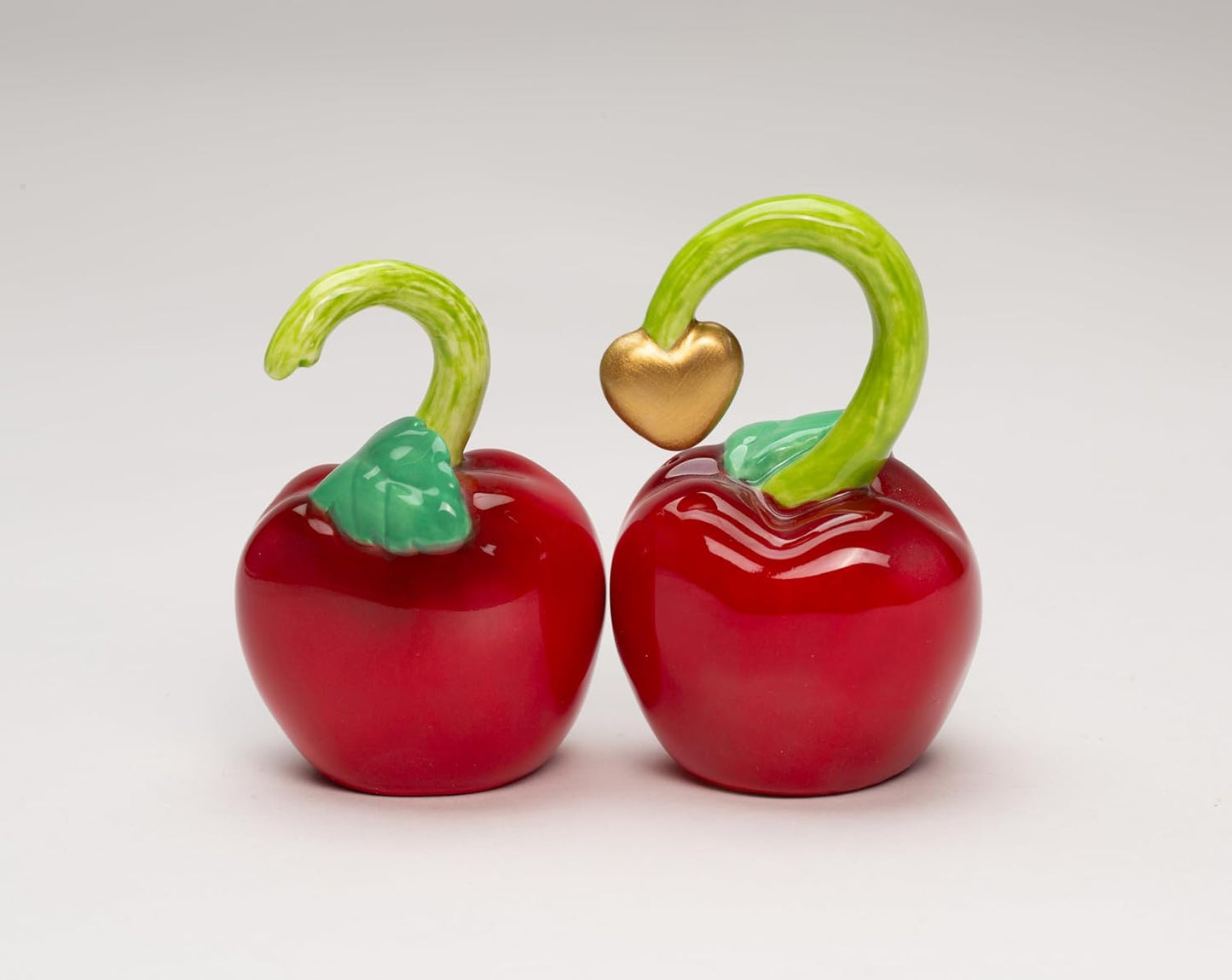 Cosmos Gifts Fine Ceramic Cherry Apple Love Heart Salt & Pepper Shakers Set 3-1/8" H