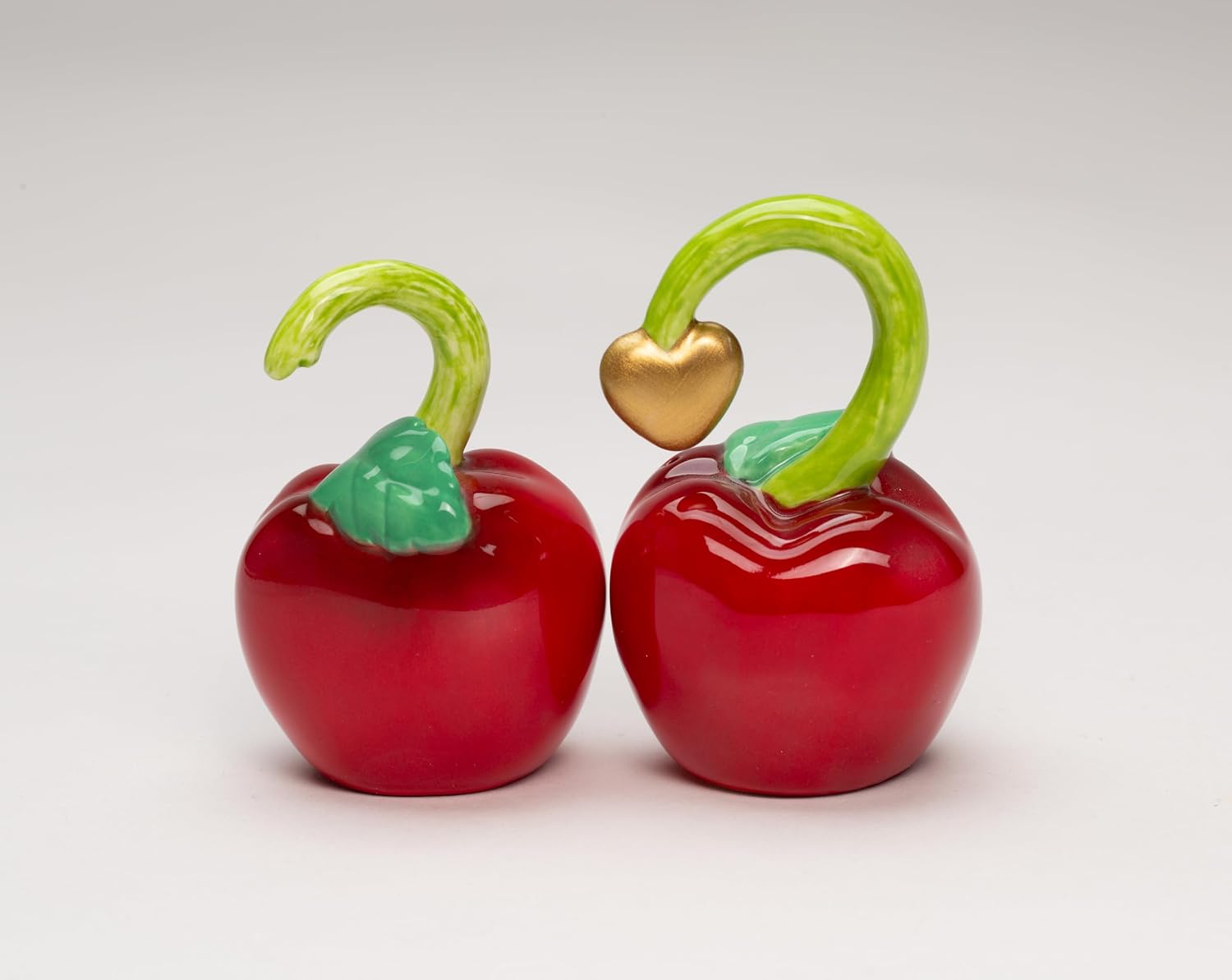 Cosmos Gifts Fine Ceramic Cherry Apple Love Heart Salt & Pepper Shakers Set 3-1/8" H