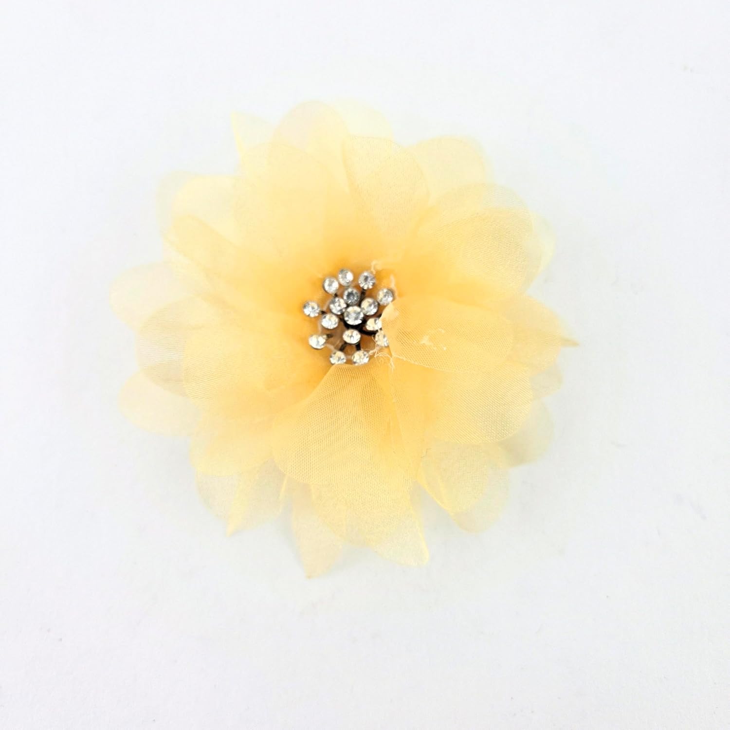 Party Favors Plus Yellow Organza Flower Corsage Rhinestone Center 4 Inch Set of 4