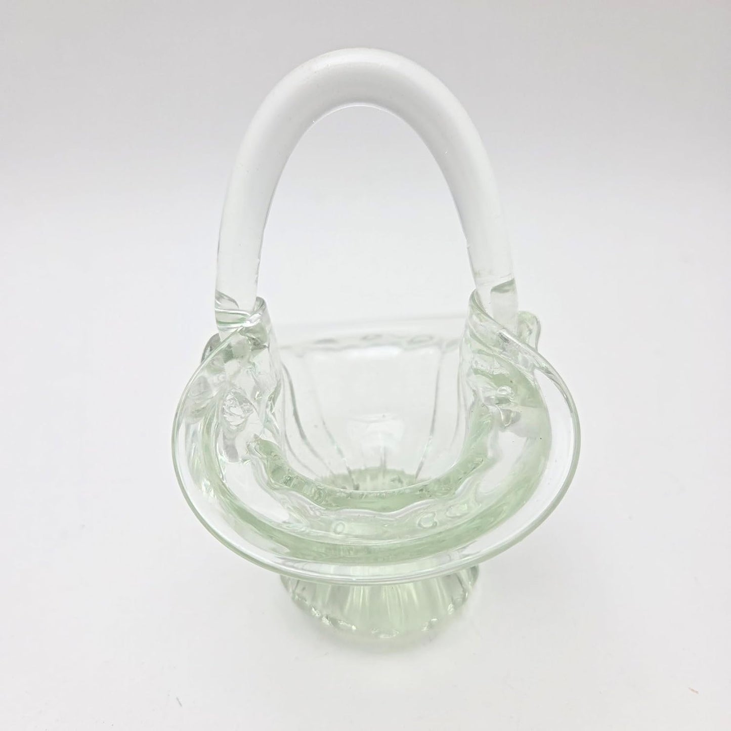 Party Favors Plus Vintage Clear Hand-Blown Art Glass Basket Trinket Holder 5 Inch