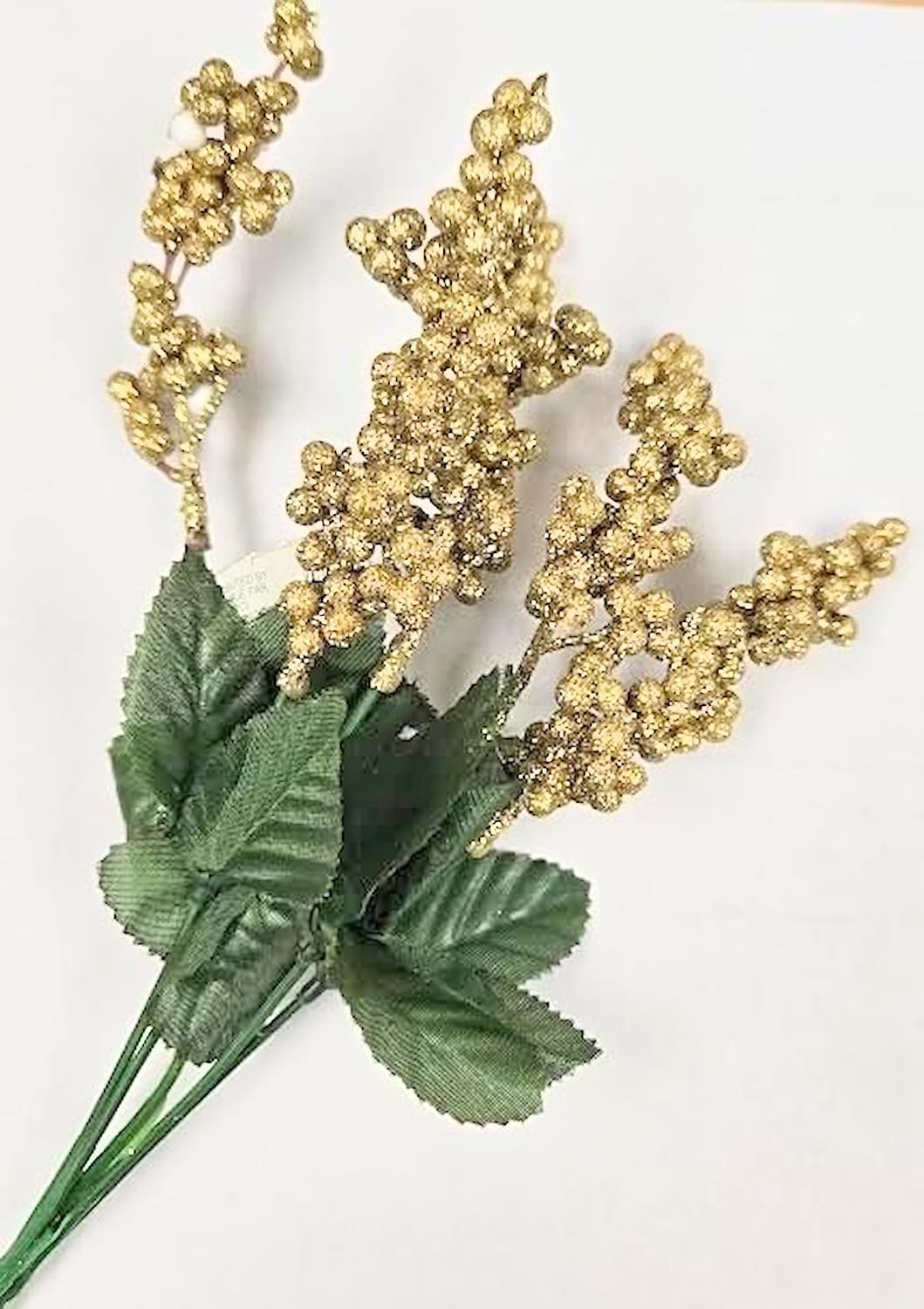 Party Favors Plus Gold Glittered Berry Spray with Green Leaves 8 Bunches 40 Stems
