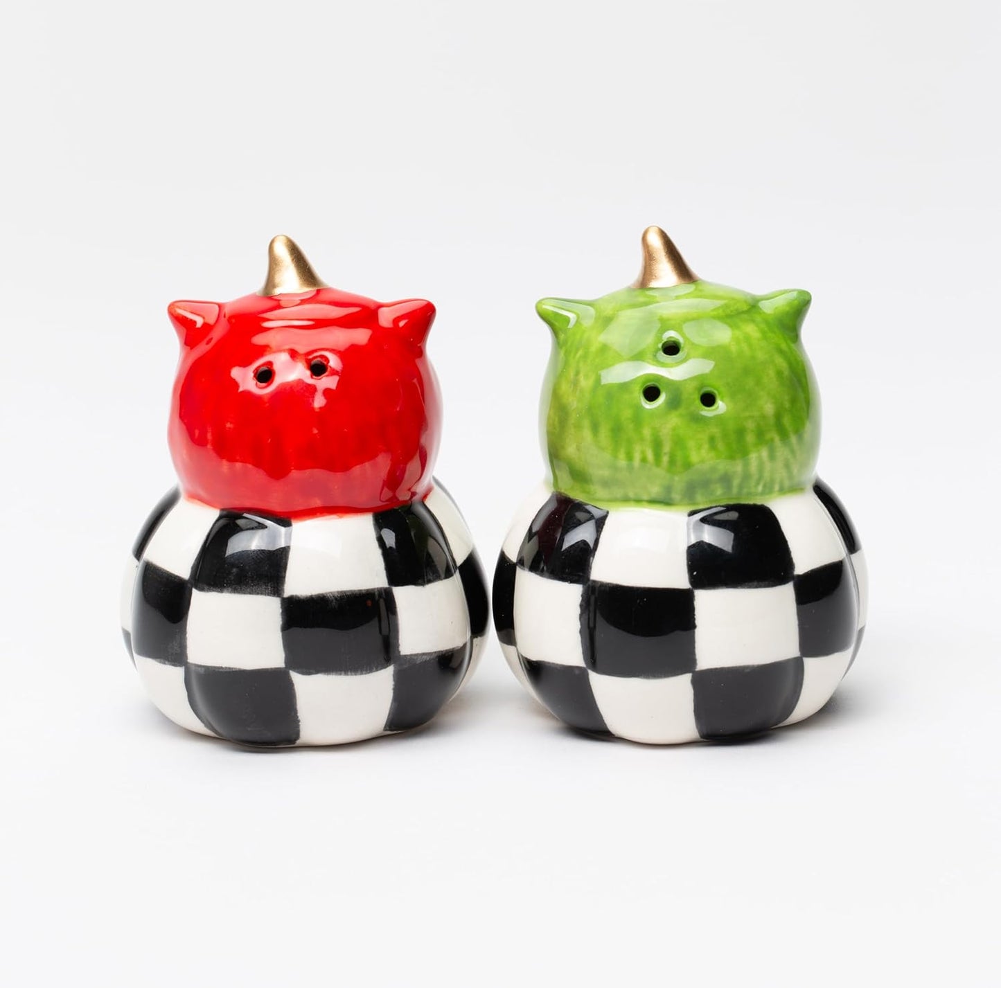 Cosmos Gifts Fine Ceramic Owl Couple with Checkered Pumpkin Salt & Pepper Shakers Set 2-3/4" H