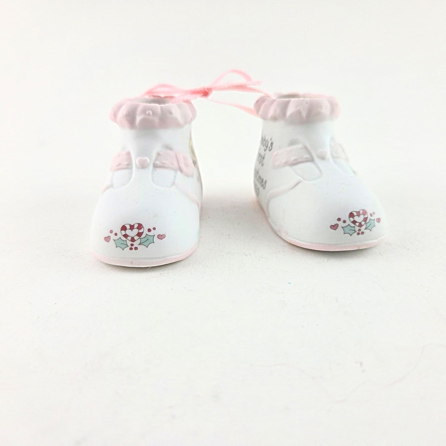 Party Favors Plus Baby Booties Figurine White Pink Ceramic 2.75 Inch Set of 2