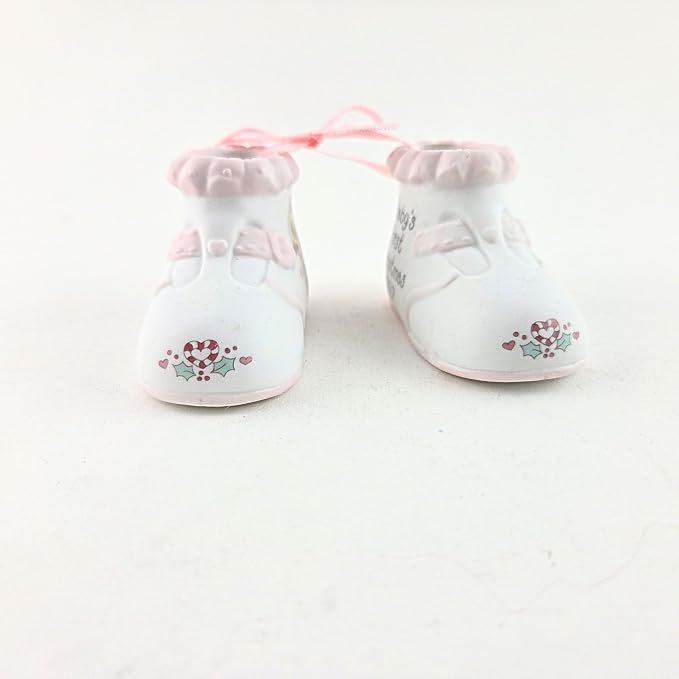 Party Favors Plus Baby Booties Figurine White Pink Ceramic 2.75 Inch Set of 2