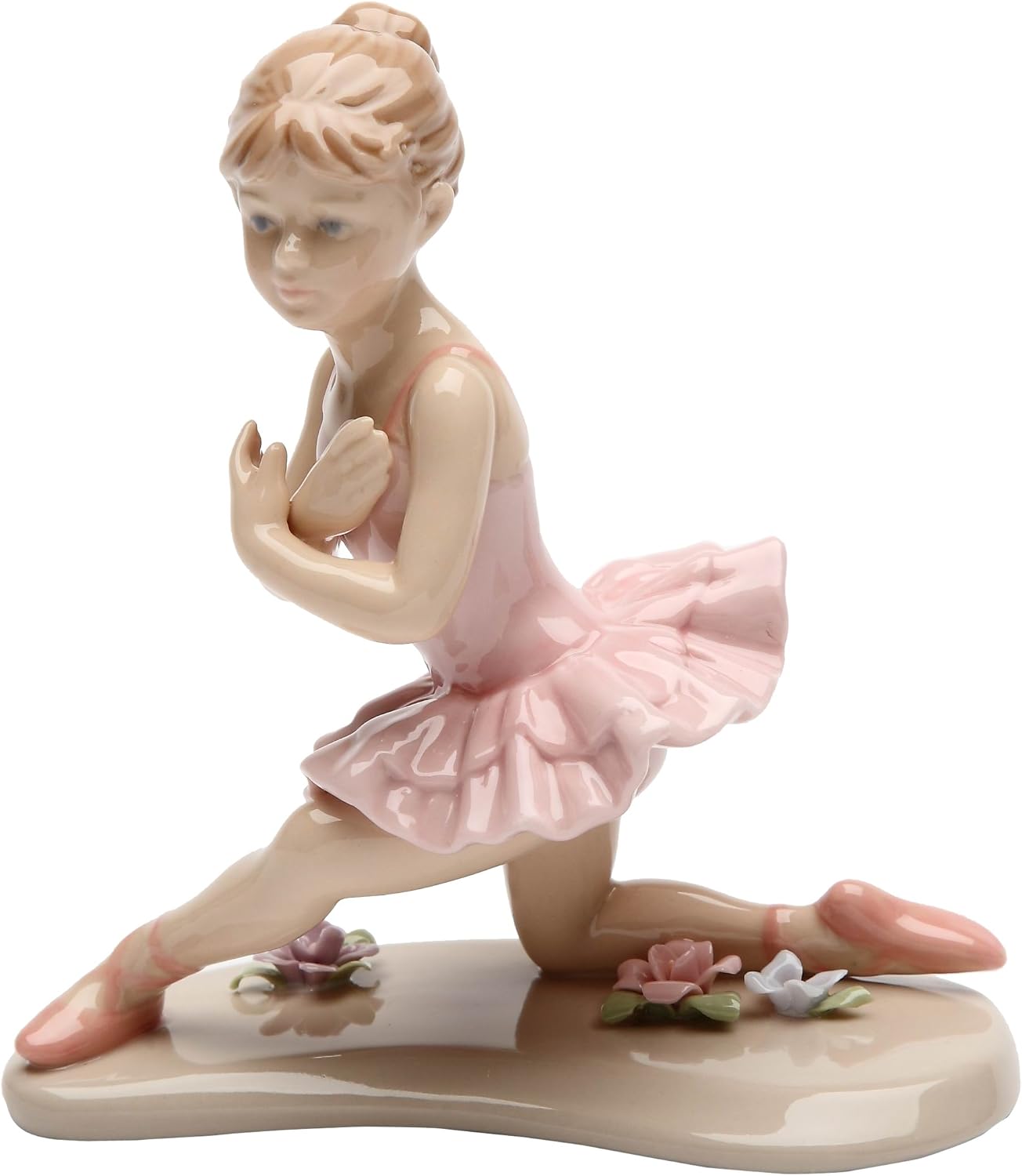 Cosmos Gifts Fine Porcelain Ballerina in Pink with Knee Down Ceramic Figurine 4-1/2" H