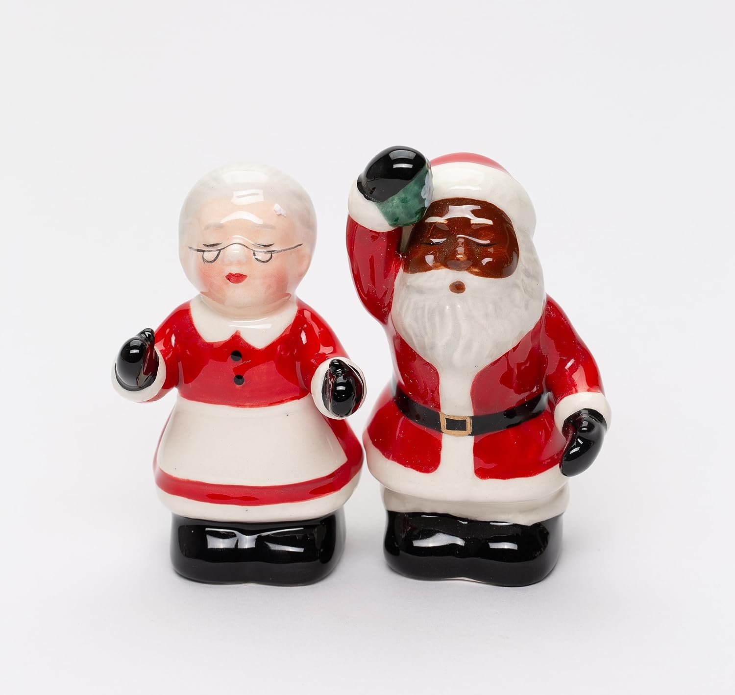 Cosmos Gifts Fine Ceramic Interracial Mr. & Mrs. Santa Salt & Pepper Shakers Set 3-5/8" H