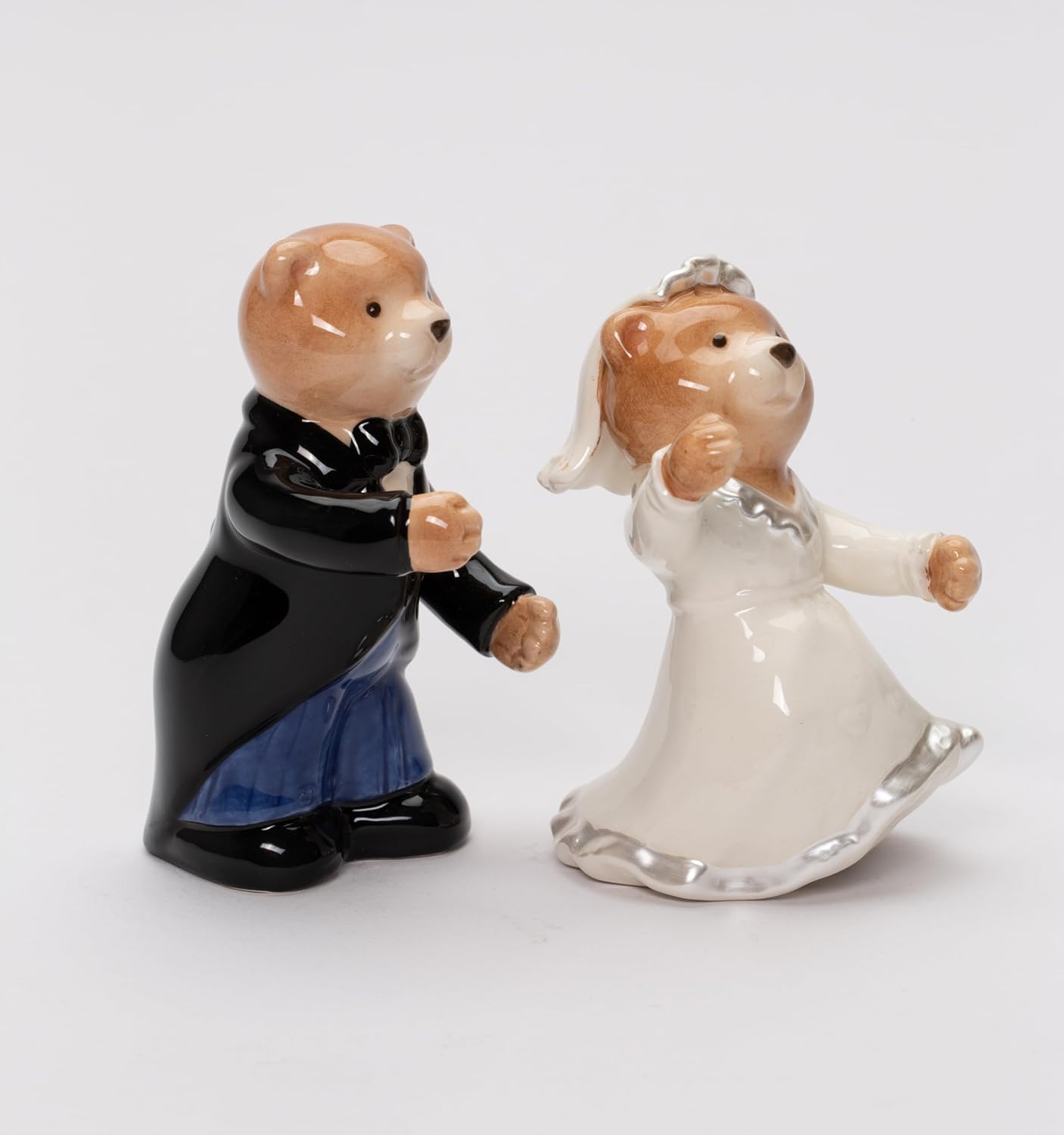 Cosmos Gifts Fine Ceramic Hand Painted First Dance Bride and Groom Teddy Bear Salt and Pepper Shakers Set 3-3/8" H