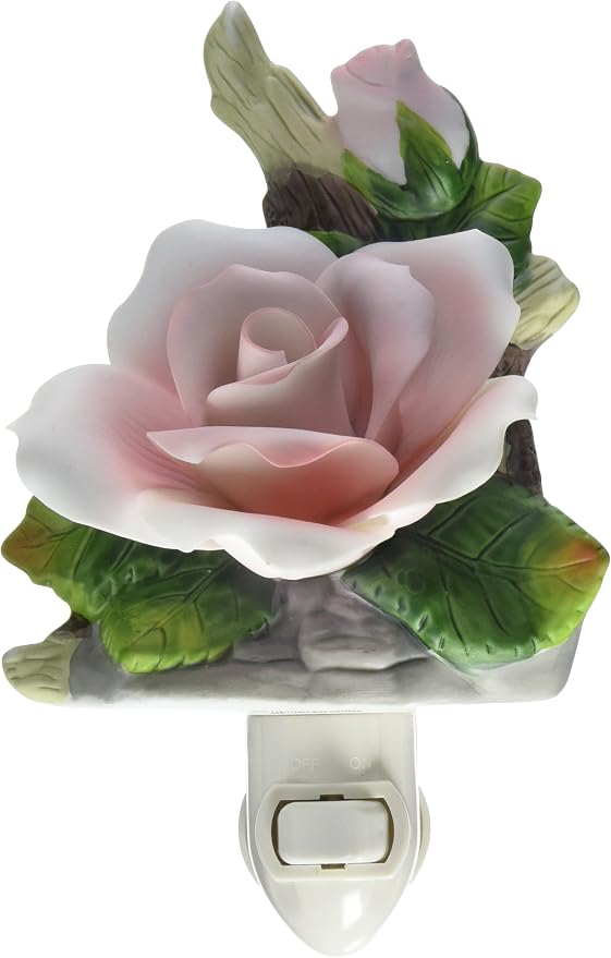 Cosmos Gifts Fine Porcelain Lighted Pink Rose Night Light 3-1/2-Inch