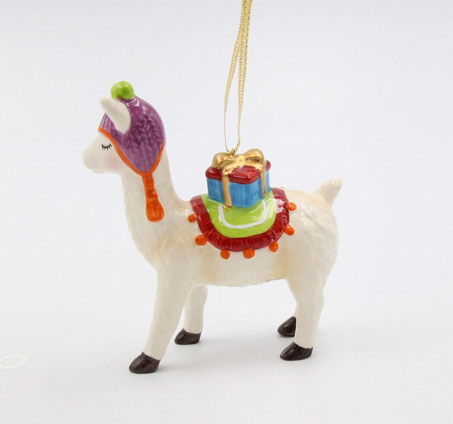 Cosmos Gifts Fine Ceramic Christmas Llama with Presents Ornament 4"