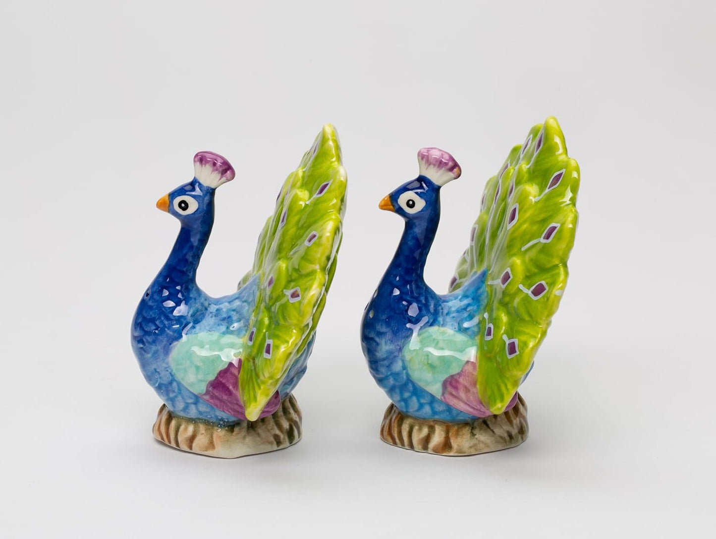 Cosmos Gifts Fine Porcelain Peacock Open Fan Tail Salt & Pepper Shakers Set 3-3/8" H