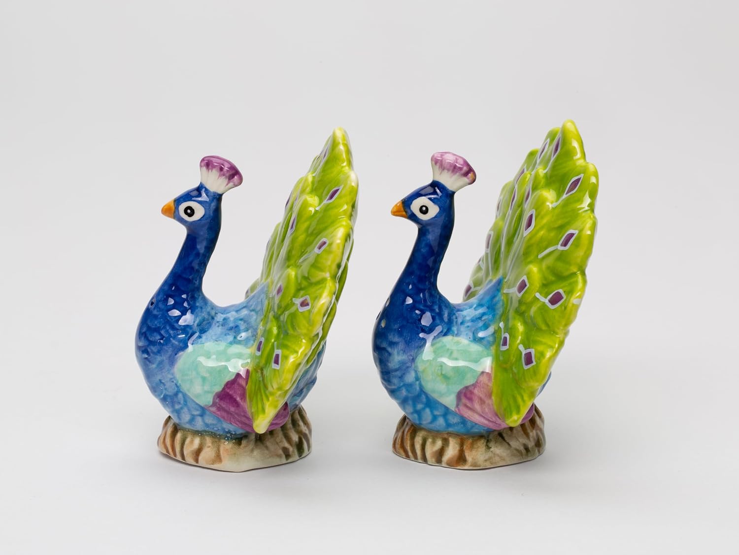 Cosmos Gifts Fine Porcelain Peacock Open Fan Tail Salt & Pepper Shakers Set 3-3/8" H
