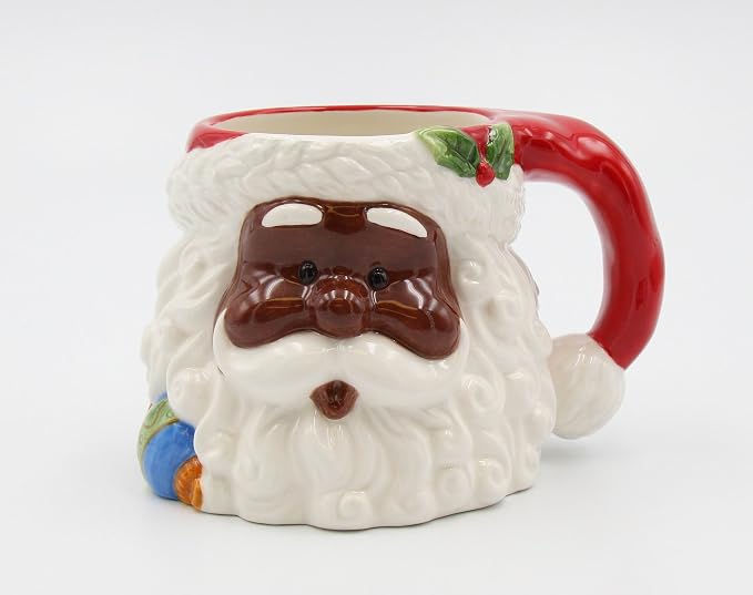 Fine Ceramic African American Black Ethnic Christmas Santa Mug 5-3/4" L