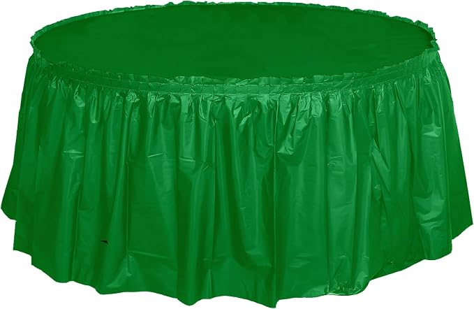 Party Favors Plus Green Plastic Tablecloth 84 Inch Round with 2 Table Skirts 3 Piece Set