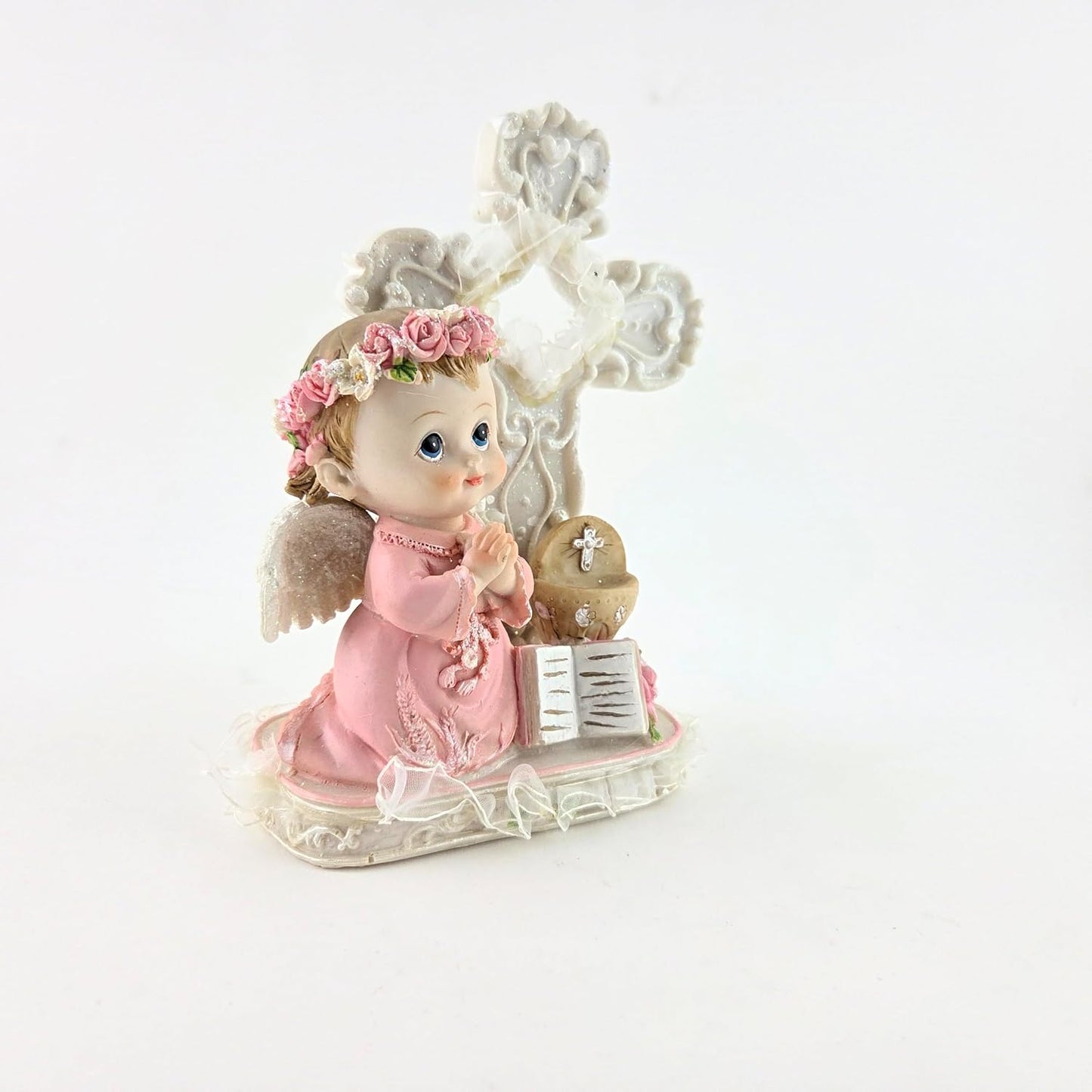 Party Favors Plus Girl Angel Praying Next to Cross Polyresin Figurine 7 Inch