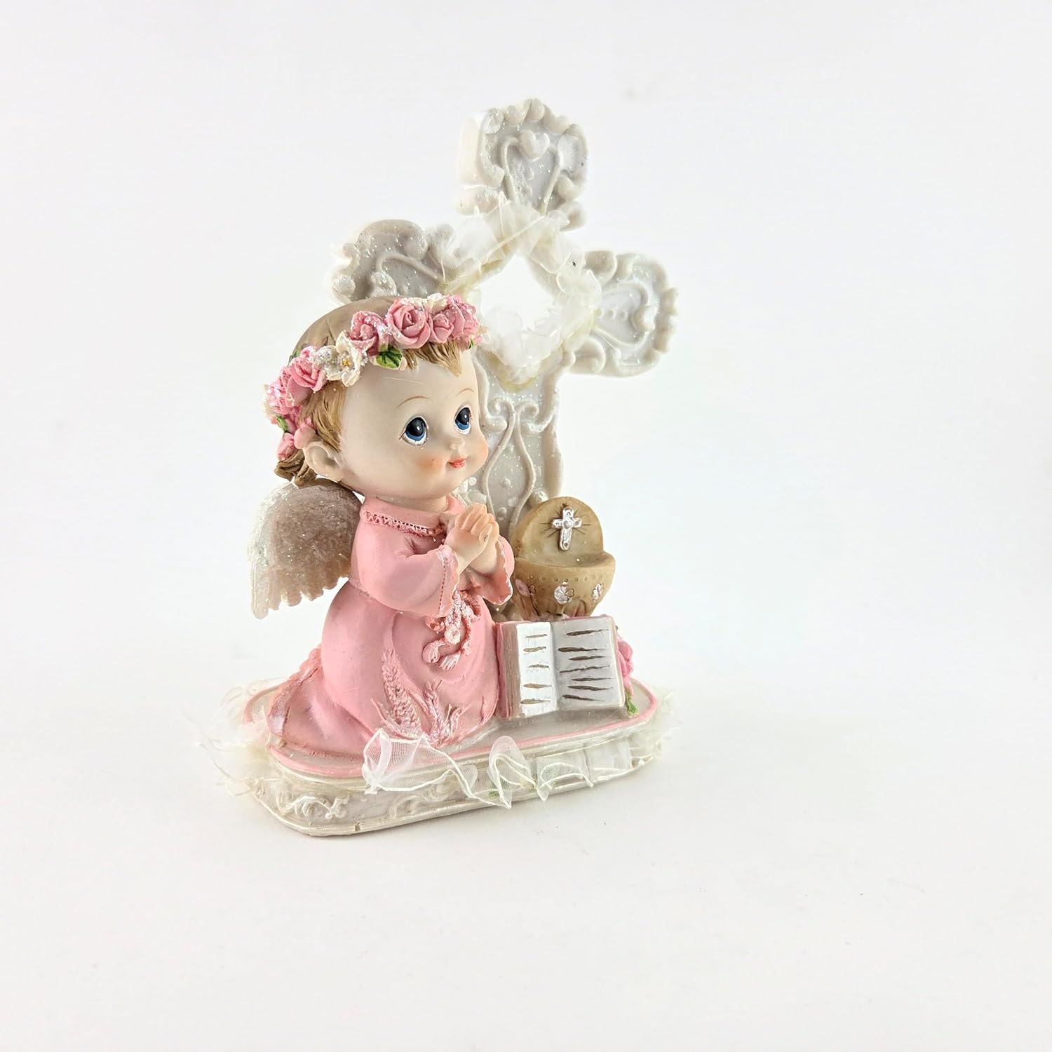 Party Favors Plus Girl Angel Praying Next to Cross Polyresin Figurine 7 Inch